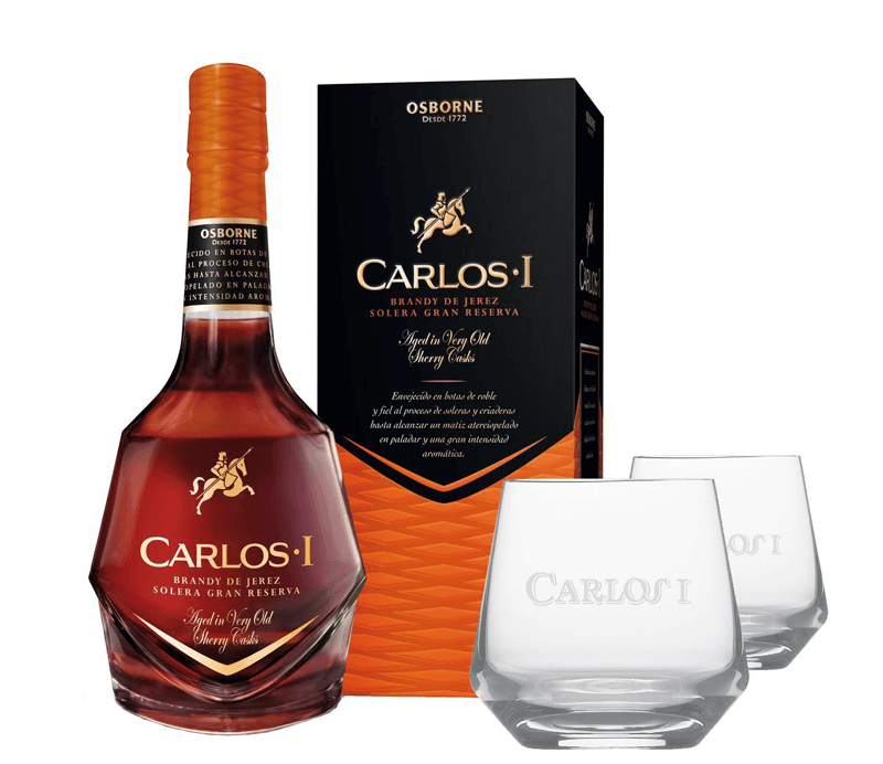 Carlos I Solera Gran Reserva mit 2 Schott Zwiesel Whiskey Gläsern