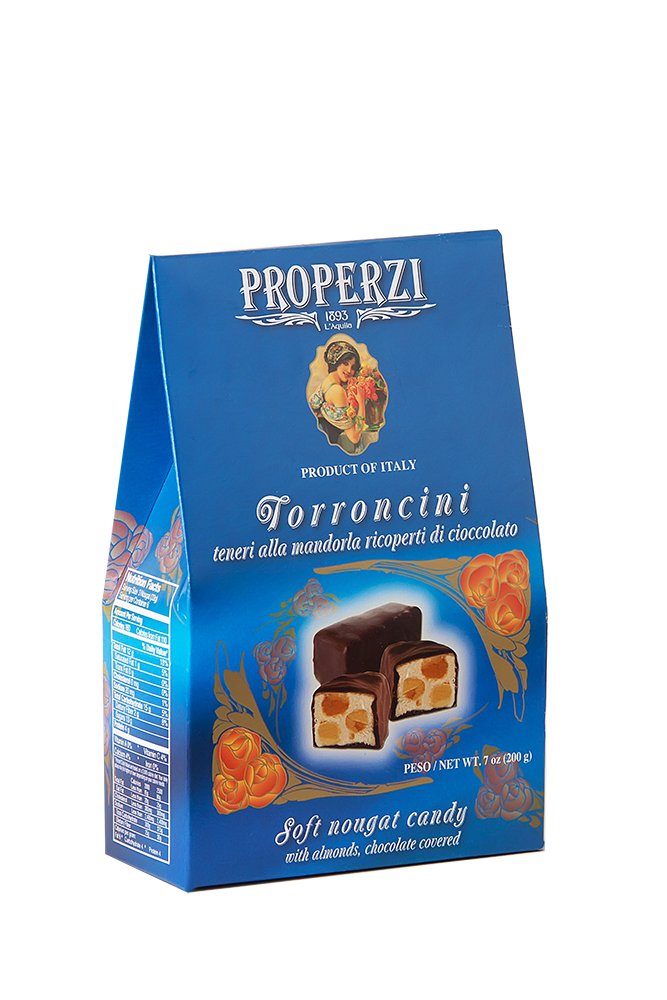 Torroncini mit Mandeln und Schokoladenüberzug